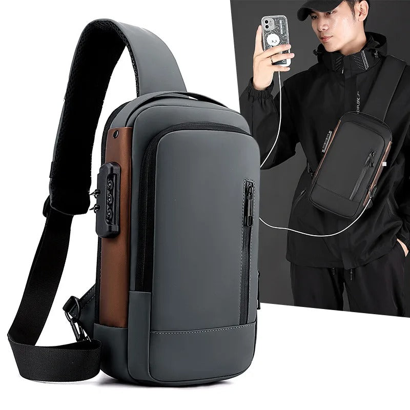 Men's Anti-Theft Shoulder Bag - Waterproof USB Crossbody Oxford Bag,