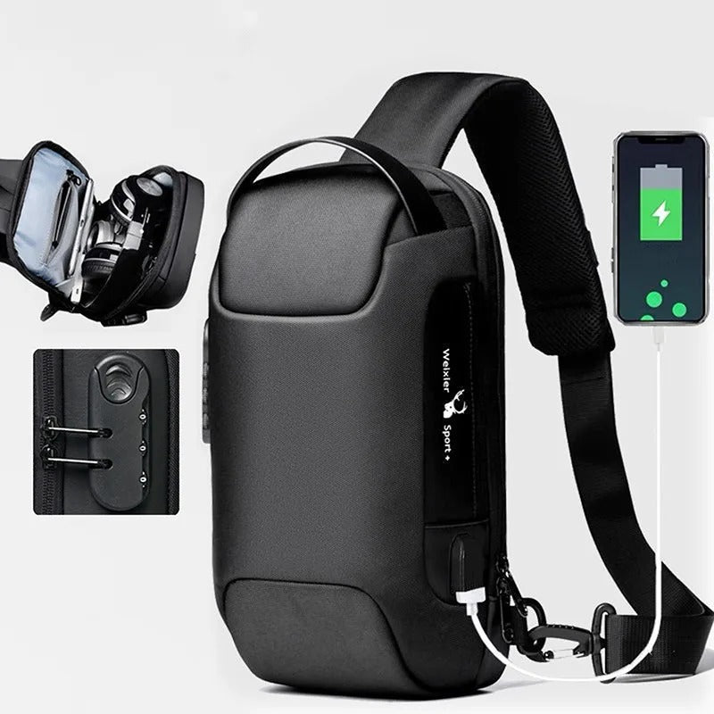 Men's USB Crossbody Bag - Anti-Theft, Waterproof Shoulder Bag