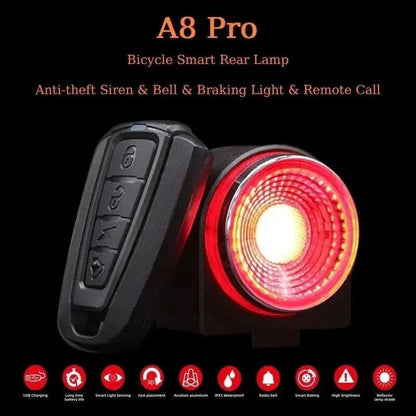 A8 Smart Bike Anti-Theft Alarm Lock with Auto Brake Taillight