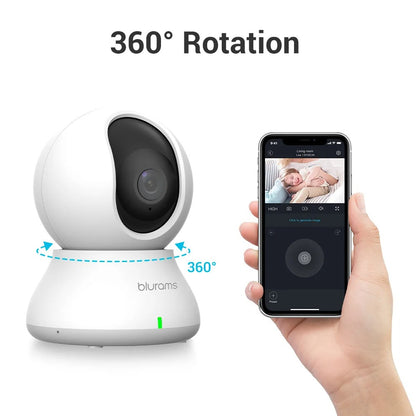 Blurams 2.4GHz WiFi Indoor Camera - 2K 360° PTZ Pet Dog IP CCTV Camera with Phone App, Two-Way Talk, and Night Vision for Home Security