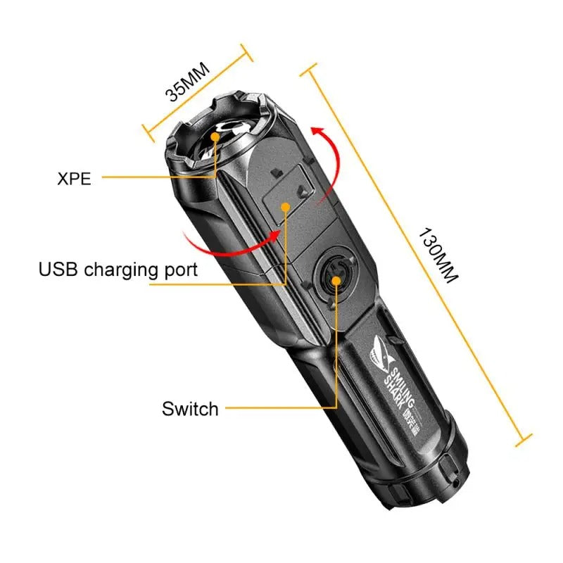 Multifunctional LED Flashlight – Portable, High-Powered, and Waterproof, long-range, ultra-bright illumination.