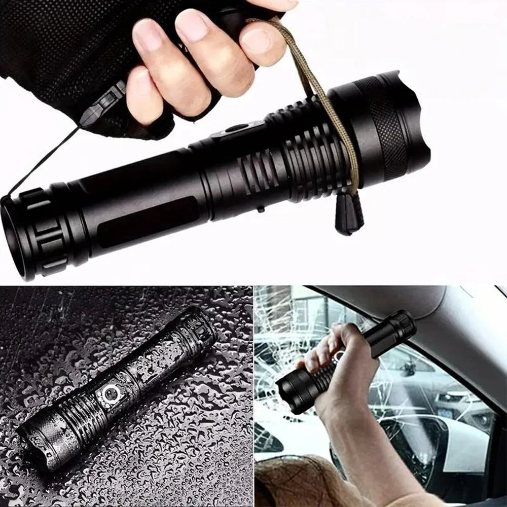 High Power LED Flashlight - Rechargeable Tactical Torch with USB Charging