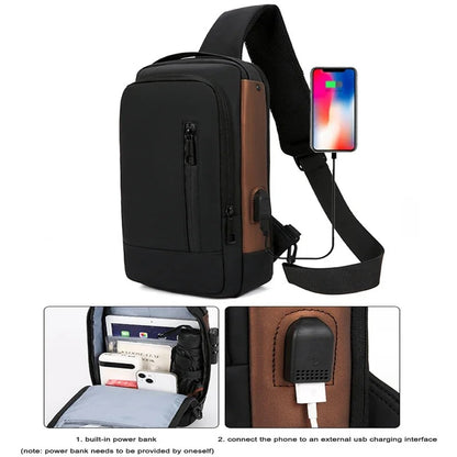 Men's Anti-Theft Shoulder Bag - Waterproof USB Crossbody Oxford Bag,