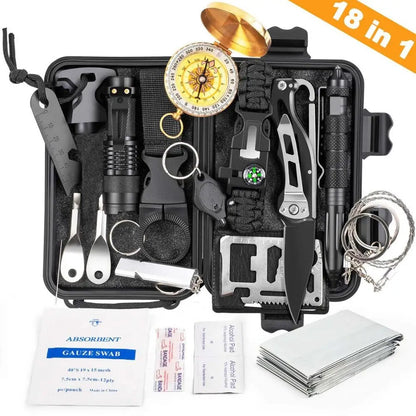 18-in-1 Outdoor Survival Kit - Tactical Gear Set for Camping, Hiking, and Wilderness Adventures